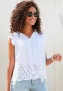 Vivance Blouse met korte mouwen met broderie anglaise en v-hals, bluse...