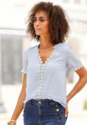 Lascana Blouse zonder sluiting met kantdetails, korte mouwen blouse, e...