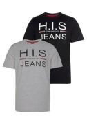 H.I.S Shirt met ronde hals slank gesneden, bedrukt ontwerp, ronde hals...