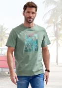 John Devin T-shirt Ronde hals shirt met surf-print van 100% katoen