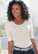 Lascana Shirt met korte mouwen Met fijne kant bij de hals van zachte v...
