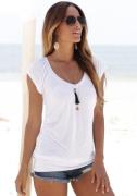 Lascana Shirt met V-hals met brede elastische tailleband, t-shirt met ...