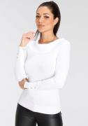 Melrose Trui met carmenhals met decoratieve knopen