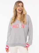 Zwillingsherz Sweatshirt met v-hals en geborduurd "moin" in neonkleure...