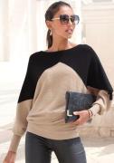 Lascana Gebreide trui met colorblock-look vleermuismouwen, modieus