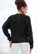 Lascana Trui met ronde hals met sierknopen achter, losse gebreide trui