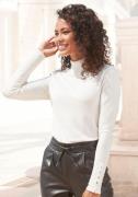 Lascana Gebreide trui met decoratieve knopen aan de mouwzoom, lichte c...