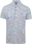 R2 Tencel Poloshirt Print Blauw