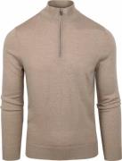 Suitable Merino Half Zip Trui Beige