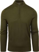 Suitable Merino Half Zip Trui Olijfgroen