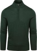 Suitable Merino Half Zip Trui Donkergroen