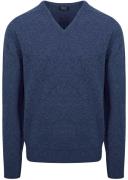 William Lockie Trui Lamswol V-Hals Indigo Blauw
