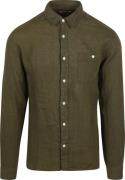 KnowledgeCotton Apparel Overhemd Linnen Olijfgroen