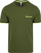 Sun68 Piqué T-Shirt Fluo Stripe Army Groen