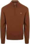 Gant Halfzip Wol Trui Logo Bruin
