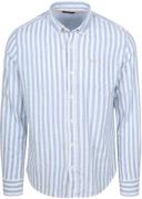 NZA Shirt Picton Linnen Blend Streep Blauw