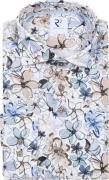 R2 Overhemd Linnen Blend Flowers Blauw Beige