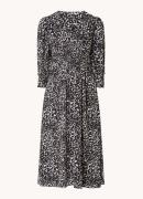 Whistles Shadow Leopard midi jurk met smockwerk en strikceintuur