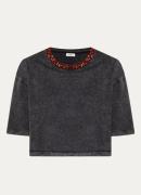 Sandro Cropped T-shirt met strass en verwassen afwerking