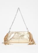 Maje Miss M clutch van leer met metallic finish en franjes