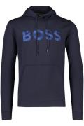 Hugo Boss sweater blauw effen katoen hoodie