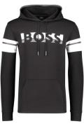 Hugo Boss sweater zwart met buidelzak geprint katoen hoodie