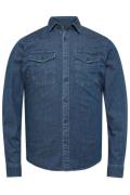 Vanguard casual overhemd blauw effen denim normale fit