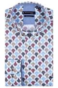 Giordano overhemd korte mouw normale fit blauw print katoen