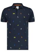 A Fish Named Fred poloshirt donkerblauw geprint slim fit