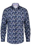 A Fish Named Fred casual overhemd donkerblauw geprint katoen slim fit