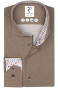 R2 business overhemd slim fit bruin effen contrastboord