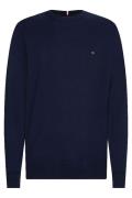 Tommy Hilfiger trui met logo donkerblauw effen ronde hals