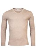 trui Thomas Maine v-hals beige effen merinowol