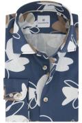 Blue Industry overhemd donkerblauw bloemprint katoen slim fit