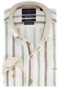 Portofino overhemd tailored fit beige/wit gestreept met button down  b...