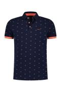 katoenen New Zealand polo normale fit donkerblauw geprint