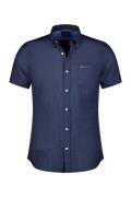 New Zealand casual overhemd korte mouw normale fit donkerblauw linnen