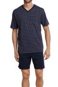 Schiesser shortama donkerblauw ruitmotief