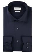 Profuomo overhemd mouwlengte 7 slim fit donkerblauw effen katoen cutaw...