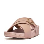 FitFlop Lulu crystal-buckle leather cross slides