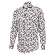 Blue Industry Overhemd poplin stretch, wit met bloemen print