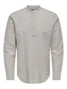 Only & Sons Onscaiden ls halfplackt linen shirt zand