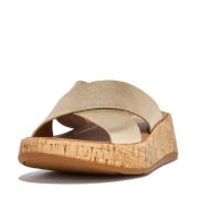 FitFlop F-mode metallic leather/cork flatform cross slides