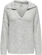 Only Onlmaggie life ls split neck cc knt light grey mel