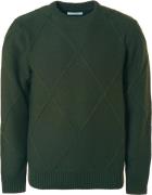 No Excess Pullover crewneck cable jacquard wi dark green