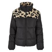 Urban Classics Dames sherpa pufferjas met luipaardprint