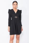 Parisian Puffed sleeve wrap front mini dress zwart